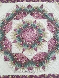 Vintage Feed Sack Hand Stitched Radiating Star Pattern Quilt 109x95 inch