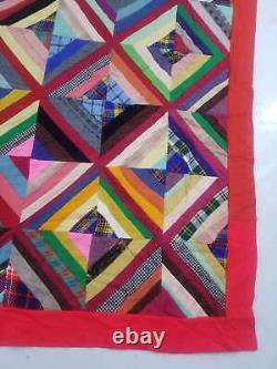 Vintage Feed Sack Handmade Batik Lap Multicolor Quilt 103x84 inch