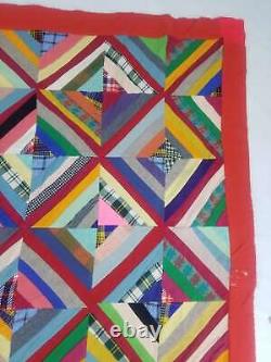 Vintage Feed Sack Handmade Batik Lap Multicolor Quilt 103x84 inch