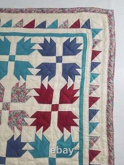 Vintage Feed Sack Multicolor Bear Claw Hand Stitched Quilt 85x84 in