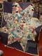 Vintage Feedsack 1940's Hand Made Star Quilt 70.5 X 82 Inches