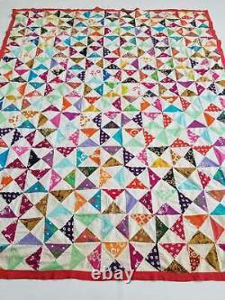 Vintage Feedsack Colourfull Block Pattern Quilt 96x77 inch