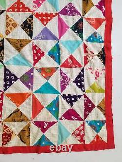 Vintage Feedsack Colourfull Block Pattern Quilt 96x77 inch