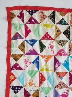 Vintage Feedsack Colourfull Block Pattern Quilt 96x77 inch