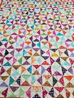 Vintage Feedsack Colourfull Block Pattern Quilt 96x77 inch