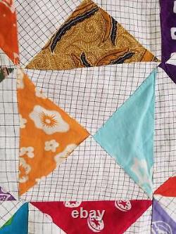 Vintage Feedsack Colourfull Block Pattern Quilt 96x77 inch