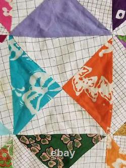 Vintage Feedsack Colourfull Block Pattern Quilt 96x77 inch