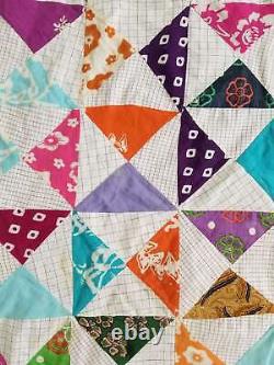 Vintage Feedsack Colourfull Block Pattern Quilt 96x77 inch