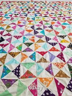 Vintage Feedsack Colourfull Block Pattern Quilt 96x77 inch