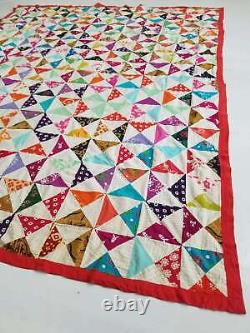 Vintage Feedsack Colourfull Block Pattern Quilt 96x77 inch