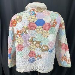 Vintage Feedsack Quilt Jacket Handmade Antique Patchwork Hexagon K. A. S. Original
