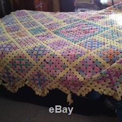 Vintage Feedsack Yoyo Suffolk Puffs Handmade Quilt Top 98 X 86 Bed Spread Rare