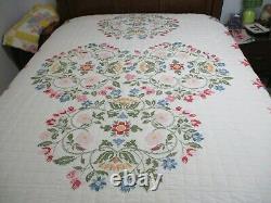 Vintage Floral Cross Stitch Quilt Handmade Hand Quilted 82 x 92