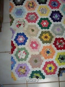 Vintage Flower Garden Quilt TOP 64 by 74 Hand made