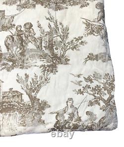 Vintage French Country Toile Comforter Full Queen Bedspread Brown Beige Print