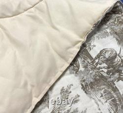 Vintage French Country Toile Comforter Full Queen Bedspread Brown Beige Print