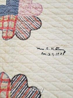 Vintage Friendship Quilt Hand Stitched 1935 Embroidered Signatures Heart Flower