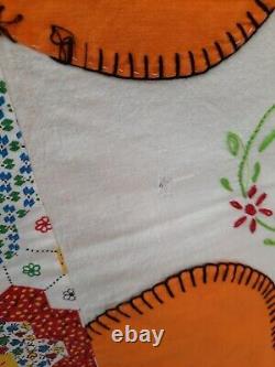 Vintage Friendship Signature Quilt Embroidery Names Flour Sack Colorado 1940