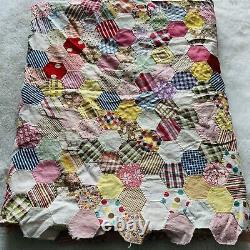 Vintage From 1940's Feed Sack Hexagon Quilt Top You Can Finish