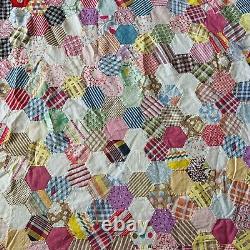 Vintage From 1940's Feed Sack Hexagon Quilt Top You Can Finish