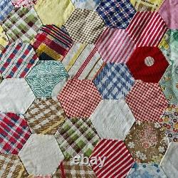 Vintage From 1940's Feed Sack Hexagon Quilt Top You Can Finish