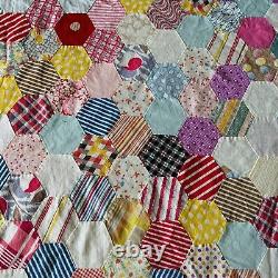 Vintage From 1940's Feed Sack Hexagon Quilt Top You Can Finish