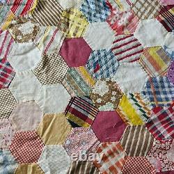 Vintage From 1940's Feed Sack Hexagon Quilt Top You Can Finish