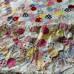 Vintage From 1940's Feed Sack Hexagon Quilt Top You Can Finish