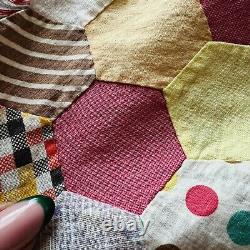 Vintage From 1940's Feed Sack Hexagon Quilt Top You Can Finish