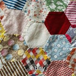 Vintage From 1940's Feed Sack Hexagon Quilt Top You Can Finish