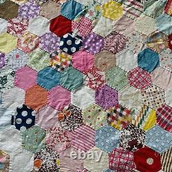 Vintage From 1940's Feed Sack Hexagon Quilt Top You Can Finish