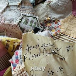 Vintage From 1940's Feed Sack Hexagon Quilt Top You Can Finish