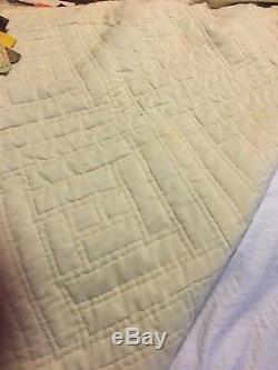 Vintage Full/Queen Handmade Patchwork Cotton Cabin Style Quilt Brown Multi-Color