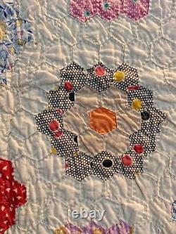 Vintage Gorgeous Hand Made Applique Quilt Bedcover/Bedspread 216×187 Cm