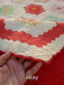 Vintage Gorgeous Hand Made Applique Quilt Bedcover/Bedspread 216×187 Cm