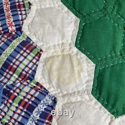Vintage Grandma's FLOWER GARDEN Handmade Scallop Edge Quilt Hand Quilted 88x96