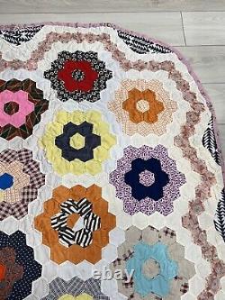 Vintage Grandma's Garden Floral Quilt Hand Sewn Patchwork Hand Pieced 93x73