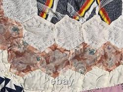 Vintage Grandma's Garden Floral Quilt Hand Sewn Patchwork Hand Pieced 93x73