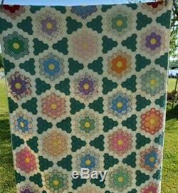 Vintage Grandma's Garden Quilt 52 x 91 Hand Made Hand Quilted