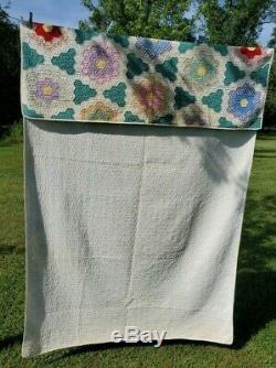 Vintage Grandma's Garden Quilt 52 x 91 Hand Made Hand Quilted