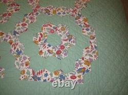 Vintage Grandmother's Flower Garden Quilt 69 1/2 x 86 1/2