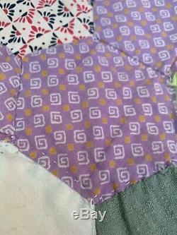 Vintage Grandmothers Flower Garden Pattern Cotton Handmade Feed sack Quilt