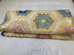 Vintage Grandmothers Flower Garden Yellow Handmade Quilt King 92 X 102