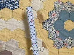 Vintage Grandmothers Flower Garden Yellow Handmade Quilt King 92 X 102