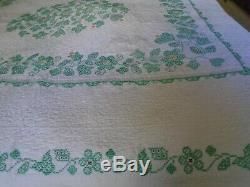 Vintage Green And White Handmade Quilt 76 X 87