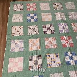 Vintage Green Colorful Multicolor Green Patchwork Quilt 75 x 90 Rectangle Full