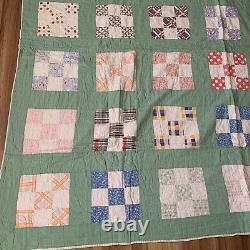 Vintage Green Colorful Multicolor Green Patchwork Quilt 75 x 90 Rectangle Full