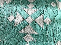 Vintage Green and White Handmade Patchwork Quilt