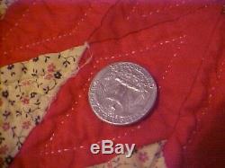 Vintage HAND MADE QUILT, TEXAS STAR, LOTSA RED
