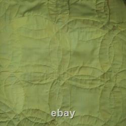 Vintage HAND QUILTED Double Wedding Ring 78 x 80 Quilt +2 Sack Pillowcases EUC